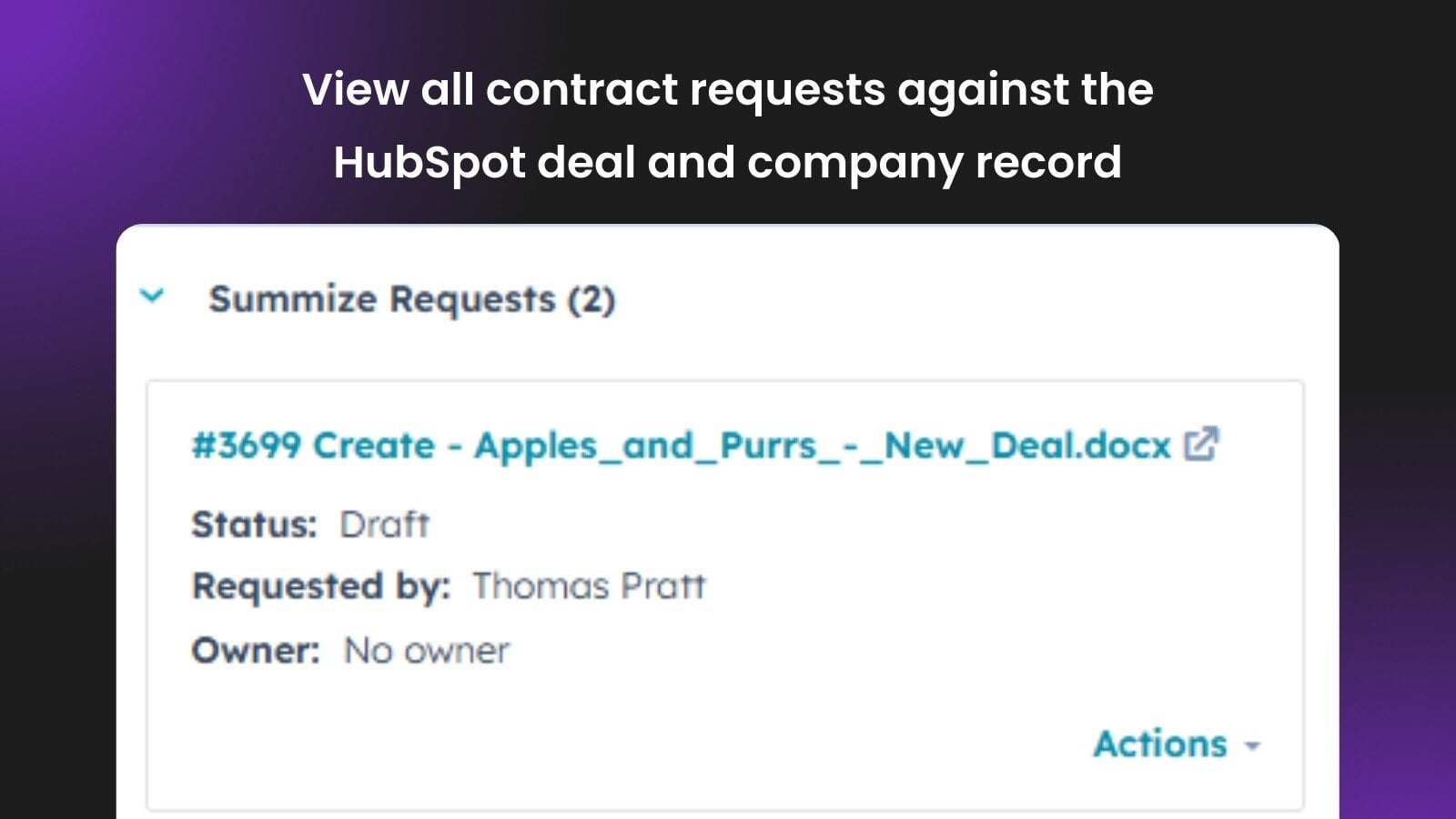 Visualizar solicitações de contrato associadas aos registros de negócios e empresas da HubSpot
